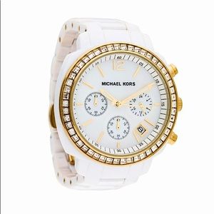 Michael Kors 5187 Ceramic White&Gold Glitz Watch!